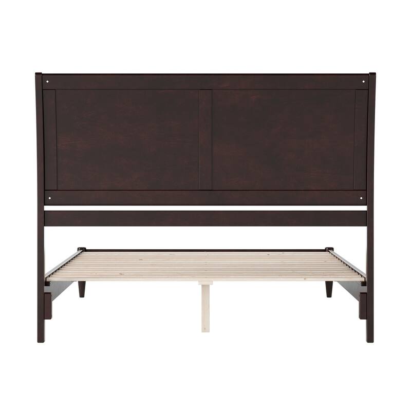 Queen Size Wood Platform Bed - Low Profile Sleigh Design, Espresso Finish, Slats Included