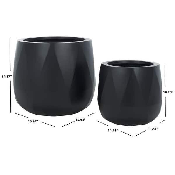 dimension image slide 3 of 4, SAFAVIEH Outdoor Kane Cement Ficonstone Planter Pot (Set of 2) - 16Wx16Dx14