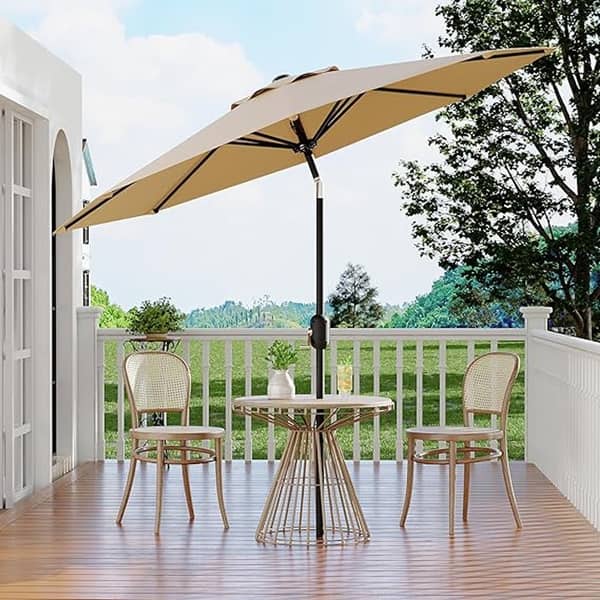 9 ft tan patio umbrella Scalloped Solar Market Table Umbrella with 24 LED Lights-Beige stable 9ft patio umbrella features a wind Chassidy 108'' Tilt Market Umbrella
