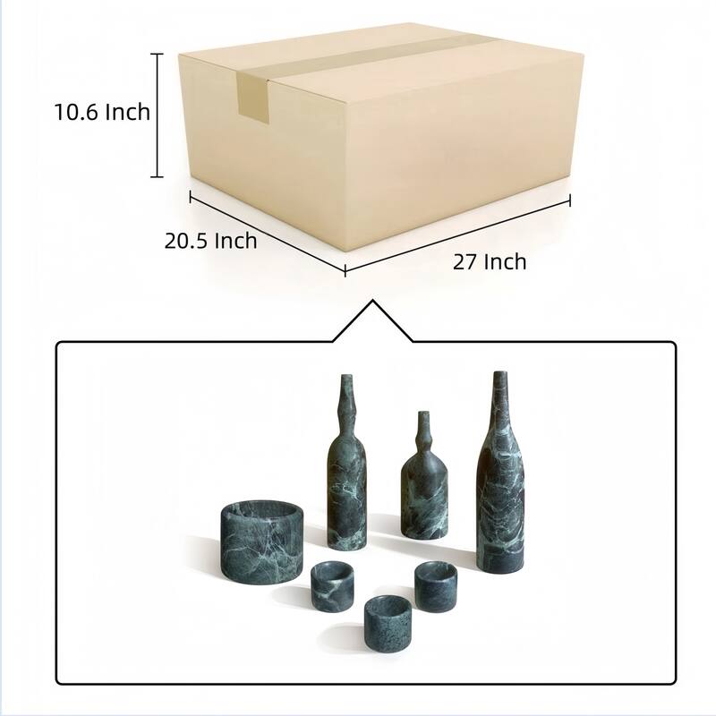 Roomfitters Natural Marble Living Room Accessories Set, Luxury 7-Piece Stone Decor Collection