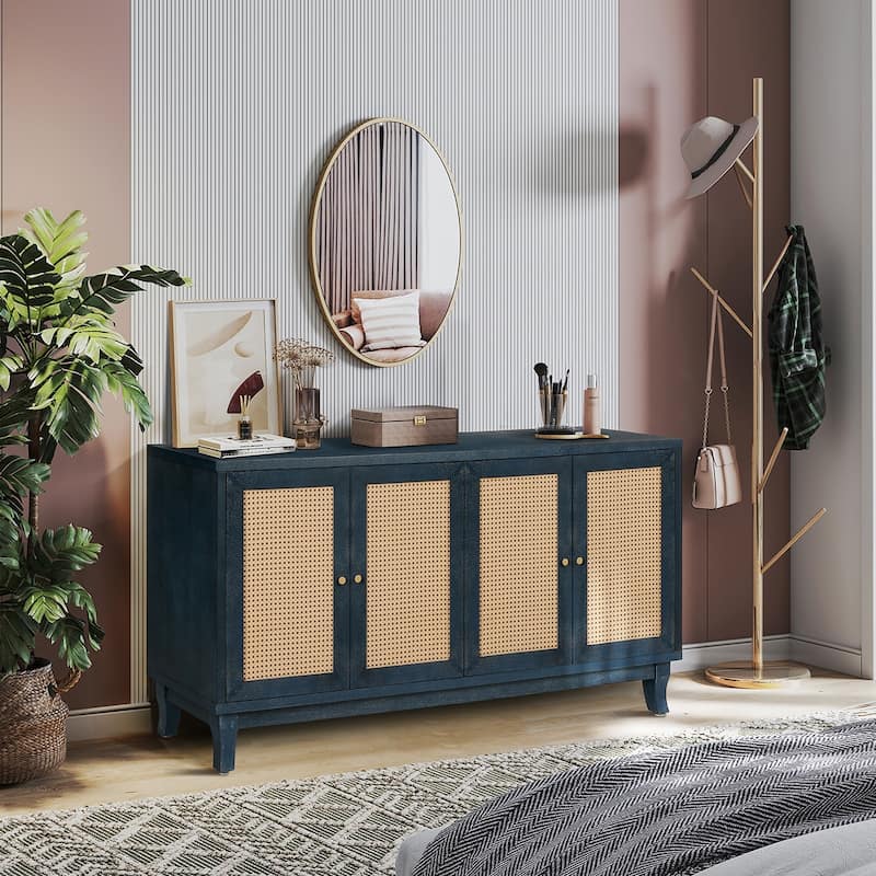 Modern Rattan Buffet Sideboard with Adjustable Shelves & MDF Console Cabinet for Living Room
