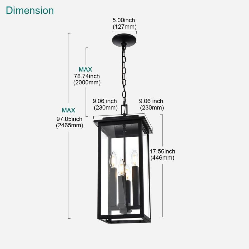 Farmhouse Outdoor Pendant Light Fixutre with Clear Glass - 4-light