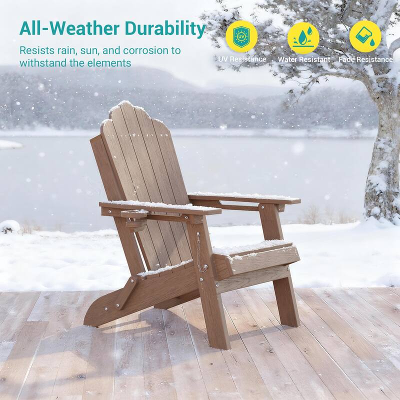 Foldable HDPE Adirondack Chair All-Weather W/ Cup Holder