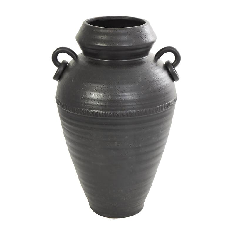 Ceramic Amphora Decorative Vase with Speckled Texture and Ring Handles - Black - Roche River Decor