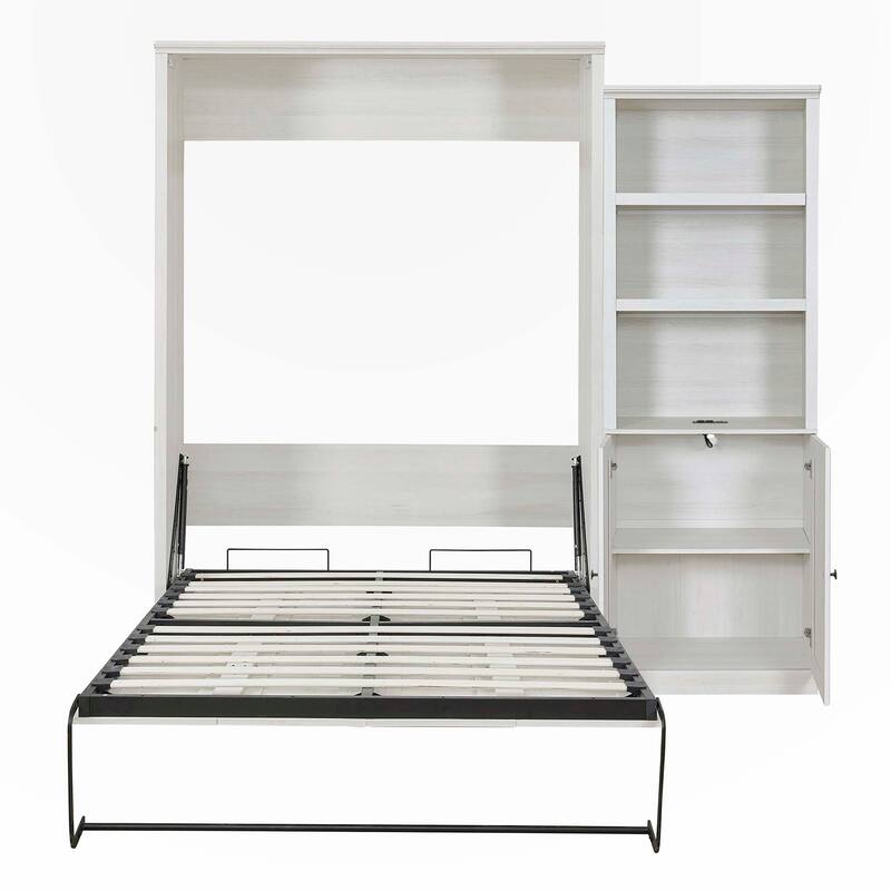 Queen Size Murphy Wall Bed with 1 Side Cabinet Storage Shelf