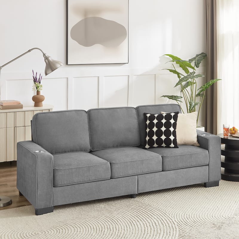 83.86"Snowfleece Fabric sofa,Modern Compressed Couch,3-Seater Sofa,Furniture - Gray