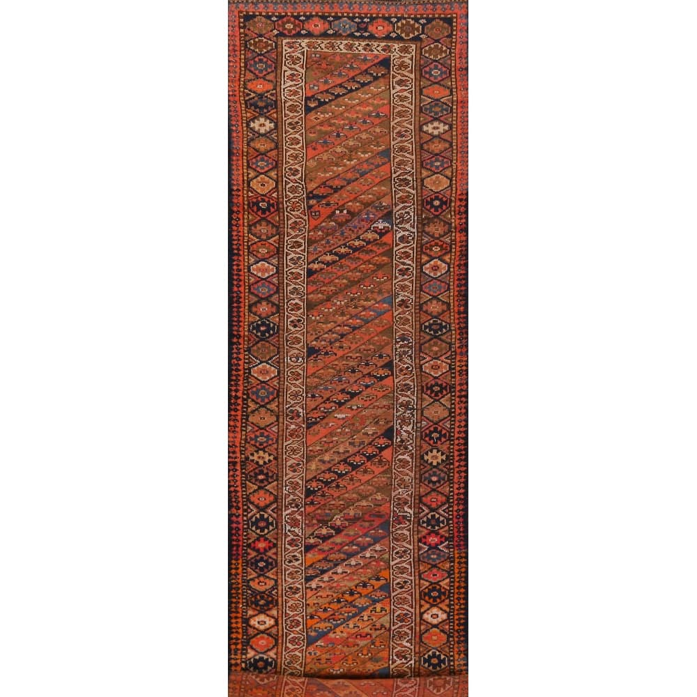 Hand Knotted Oriental 100% Wool Carpet Traditional Geometric Oranges & Rust Lori Runner Rug - 14' 9'' X 2' 10''