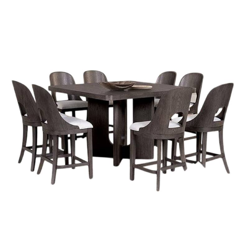 Zoko 9pc Counter Height Dining Table Set, White Seats, Ash Gray Wood