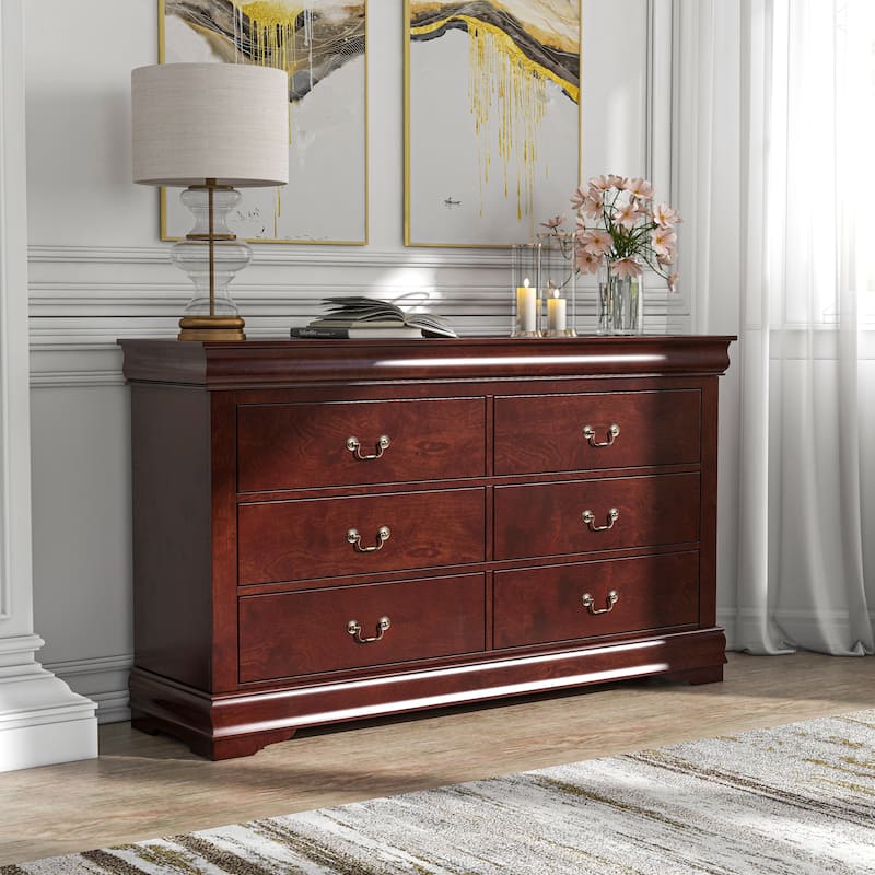 Furniture of America Mayday Traditional Solid Wood 6-Drawer Dresser - Cherry