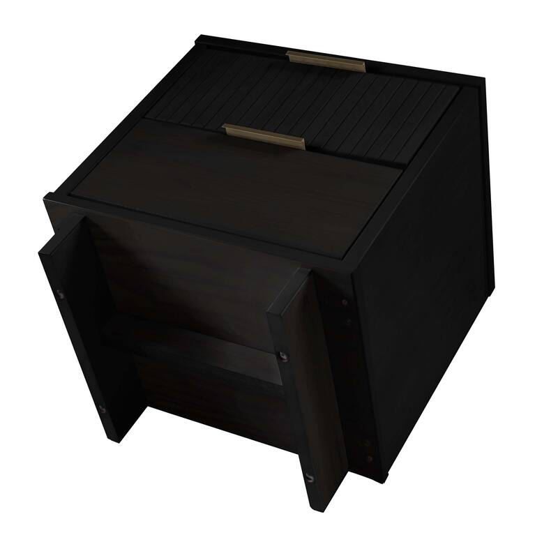 Modern Nightstand with 2 Drawers Ribbed Texture Solid Wood Construction