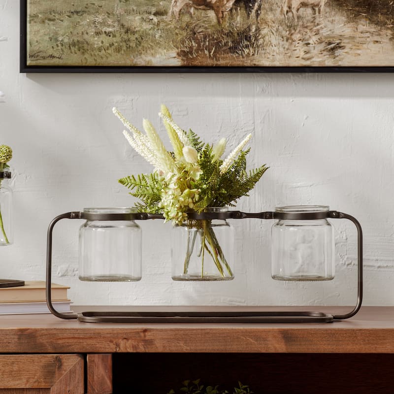 Bottle Vases in Iron Stand 19.75"L