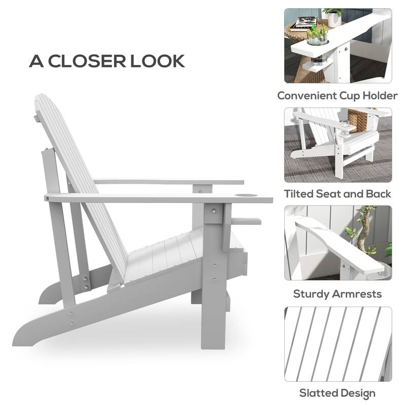 Outdoor Patio Rustic Wooden Adirondack Chair with Cup Holder, Weather Resistant