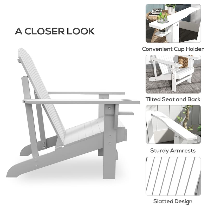Wooden Adirondack Chair, Outdoor Weather Resistant Patio Lawn Chair with Cup Holder for Deck, Garden, Backyard