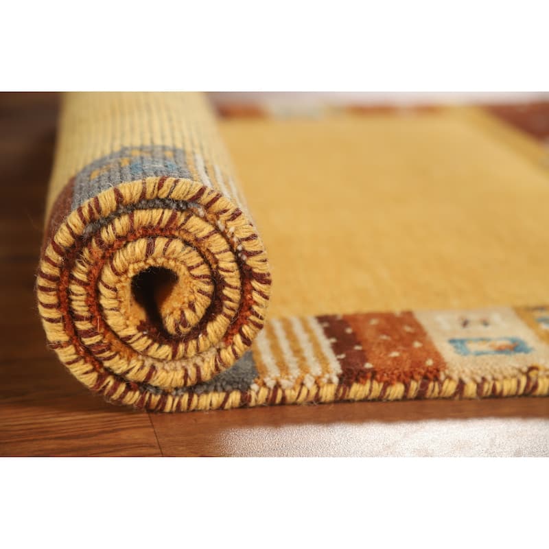 Hand Knotted Oriental 100% Wool Carpet Tribal Tribal Yellow & Gold Gabbeh Area Rug - 4' 4'' X 2' 4''