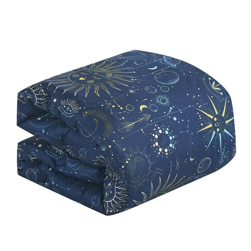 Blue Space Astro Geometric Reversible Kids Quilt Coverlet Bedspread Bedding Set