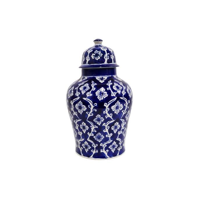 Home&Manor Ceramic Big Jar Blue/White