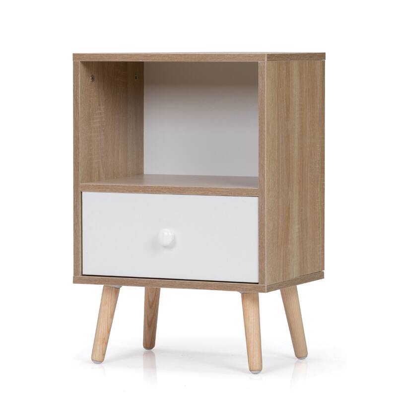 Wood Nightstand Set of 2, Bed Sofa Side Table with Drawer and Shelf
