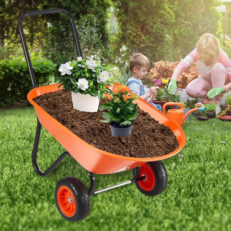 Orange Dual-Wheel Garden Cart 397lbs Dump Wheelbarrow PU Tire 10" - 36.22 x 24.8 x 10.24 in