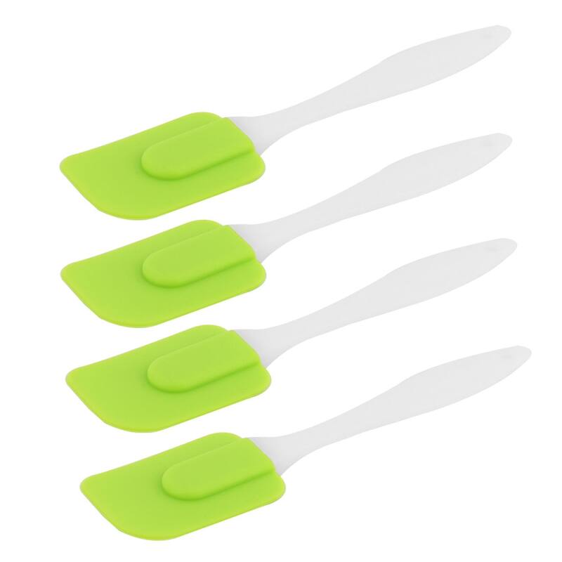 Silicone Head Plastic Handle Heat Resistant Nonstick Spatula Scraper Green 4 PCS