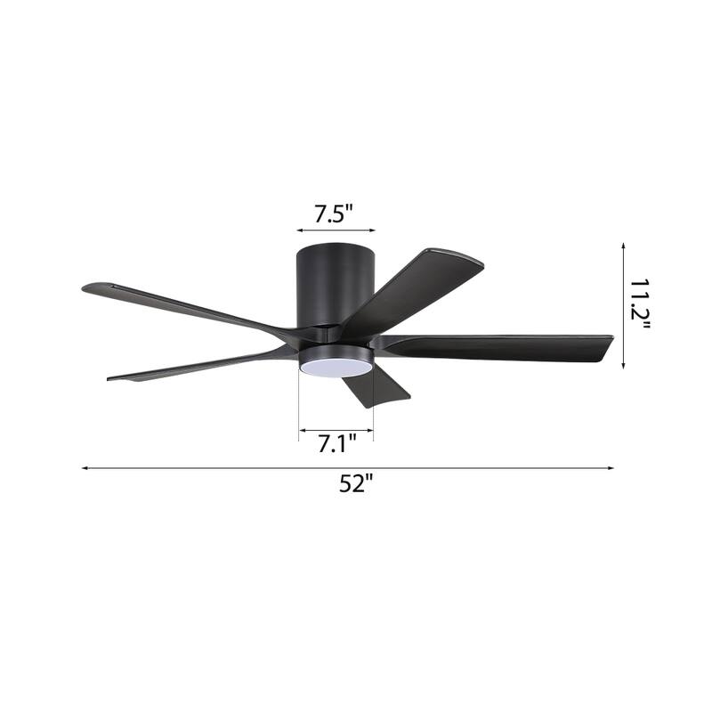 WINGBO 52" Solid Wood DC Motor Integrated LED Hugger Ceiling Fan with Remote