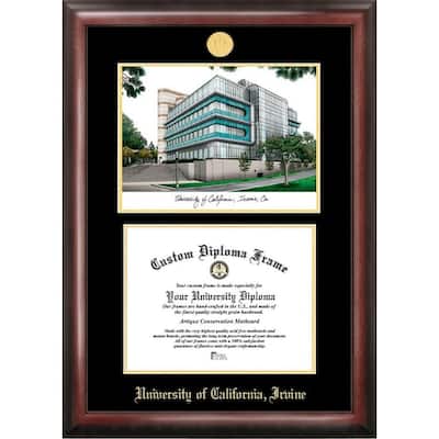 University of California, Irvine 11w x 8.5h Gold Embossed Diploma Frame with Campus Images Lithograph