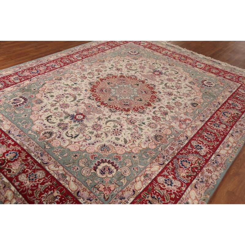 Vegetable Dye Ivory Tabriz Chinese Area Rug Handmade Wool Carpet - 8'2"x 10'7"