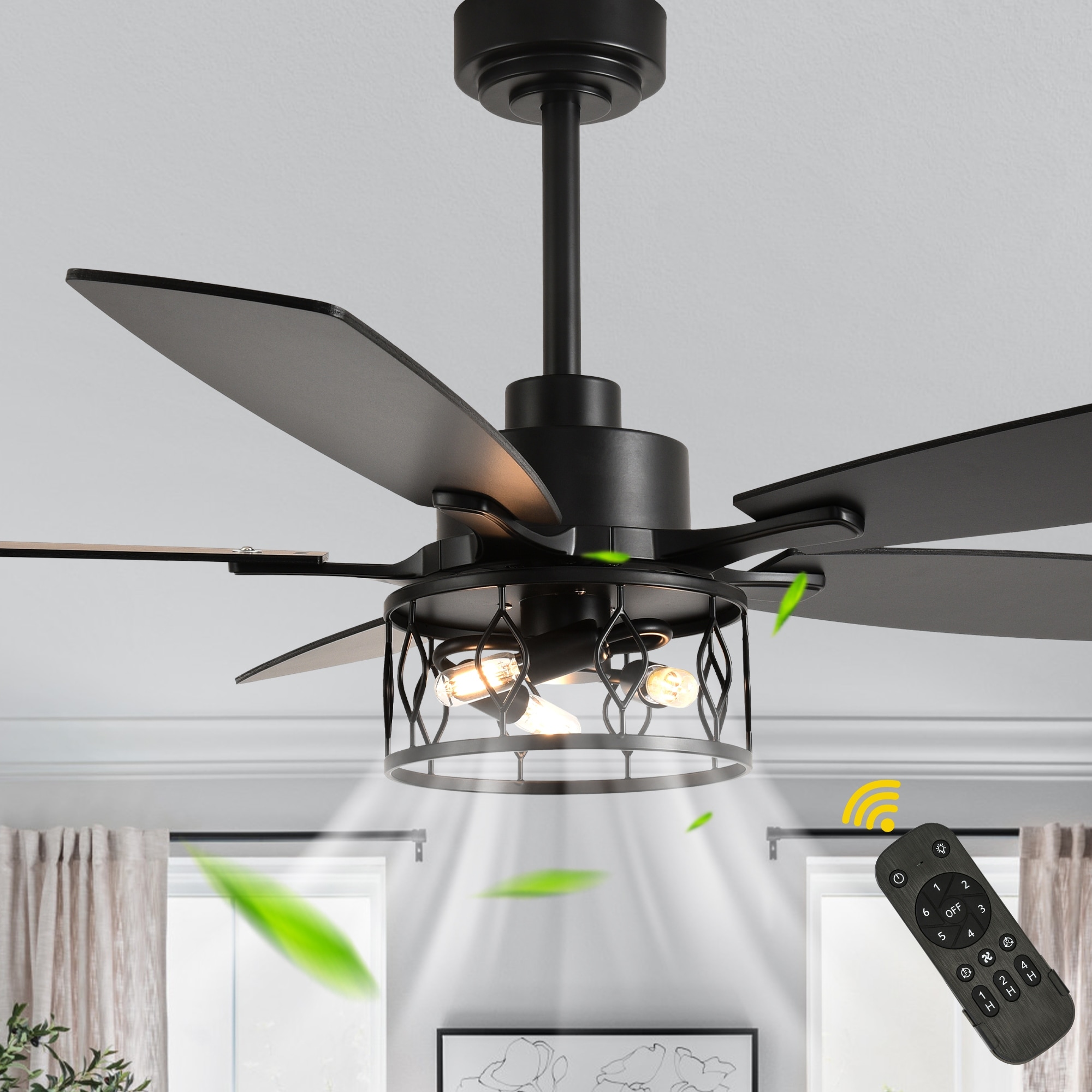 CurveCurio 52” Modern 5-Blade Ceiling Fan with Light and Remote, 6-Speed Quiet DC Motor - 52