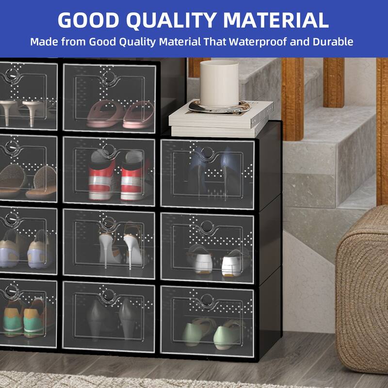 Shoe Storage Boxes 24Pcs Stackable Plastic Sneaker Organizer Transparent Case