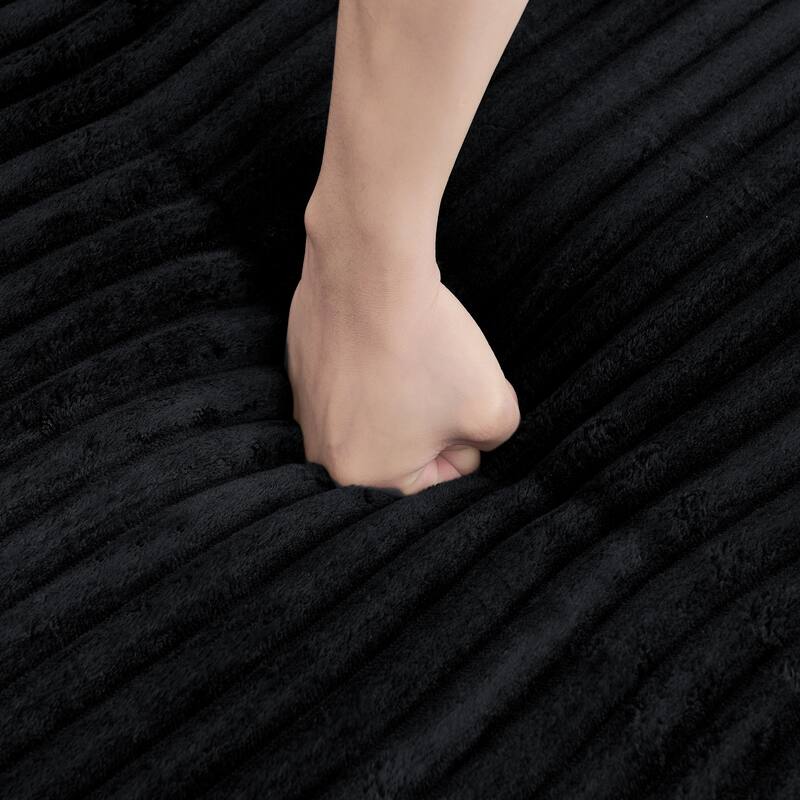 Anmytek Black L-Shaped Modular Sectional Sofa Corduroy Convertible to Bed