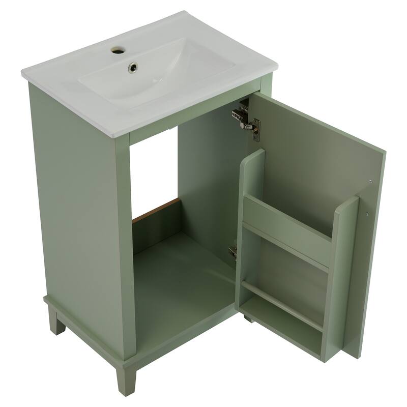 20 Inch Modern Small Bathroom Vanity Cabinet With Ceramic Basin,Ample Storage,1 Soft Close Doo