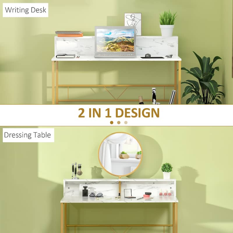 HOMCOM Modern Vanity Makeup Desk with Mirror, Dressing Table, White & Gold