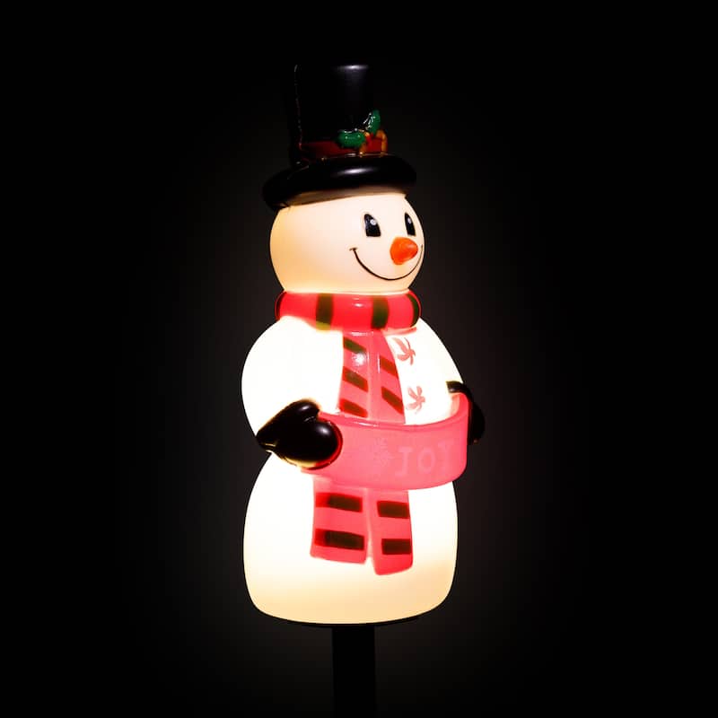 Snowman with Joy Banner Outdoor Christmas Pathway Markers - 16.5" - Set of 3 - White