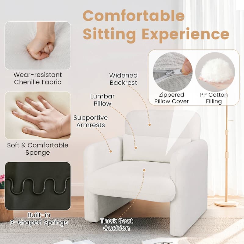 Costway 1/2 PCS Chenille Accent Chair with Removable Lumbar Pillow
