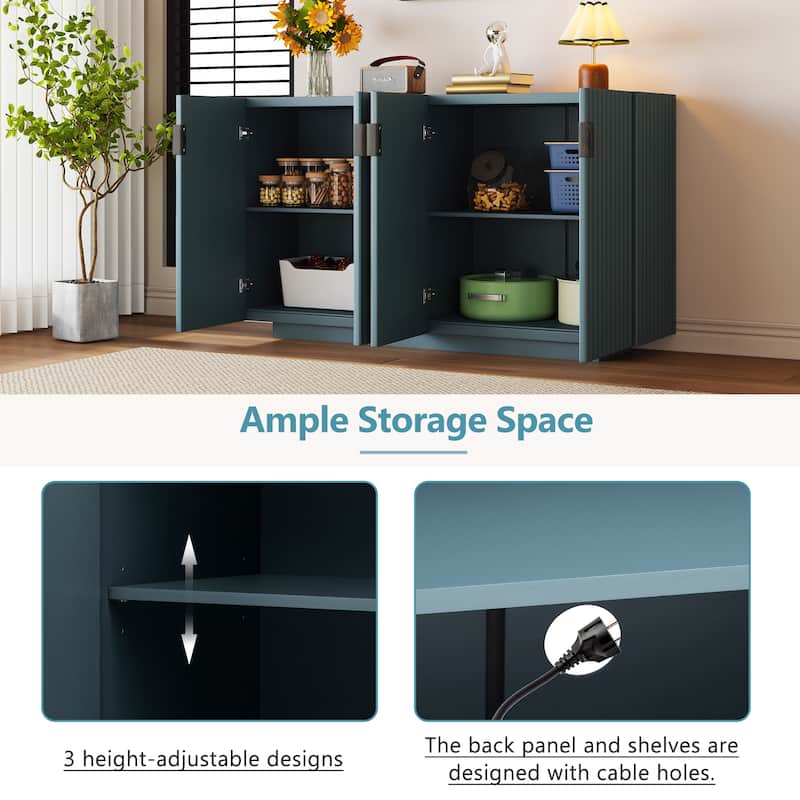 Antique Blue Buffet Cabinet Storage Cabinet Sideboard w/ Adjustable Shelves, Wavy Doors Entryway Floor Cabinet Console Table