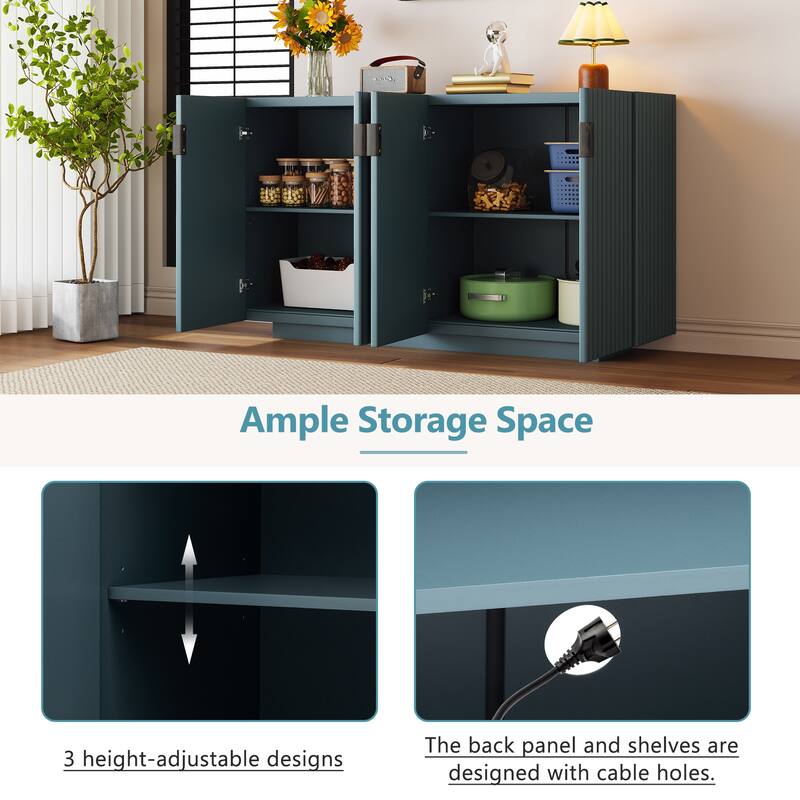Buffet Cabinet with 4 Fluted Doors, Sideboard Cabinet with Storage, Wooden Storage Cabinet with Adjustable Shelves