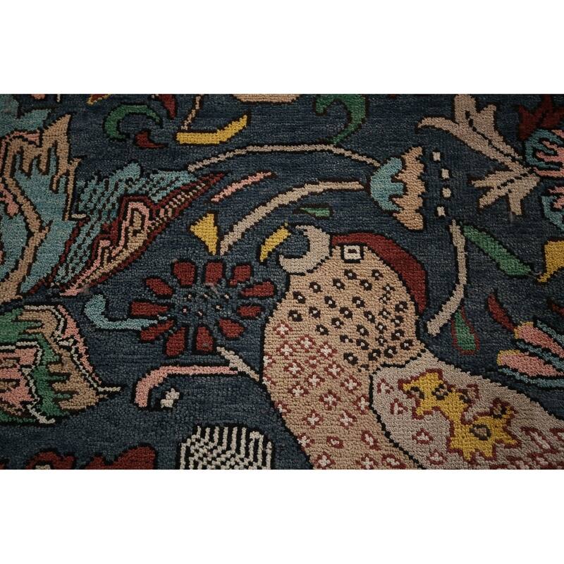 Animals Design Blue Ziegler Large Area Rug Hand-Knotted Wool Carpet - 10'2"x 19'5"