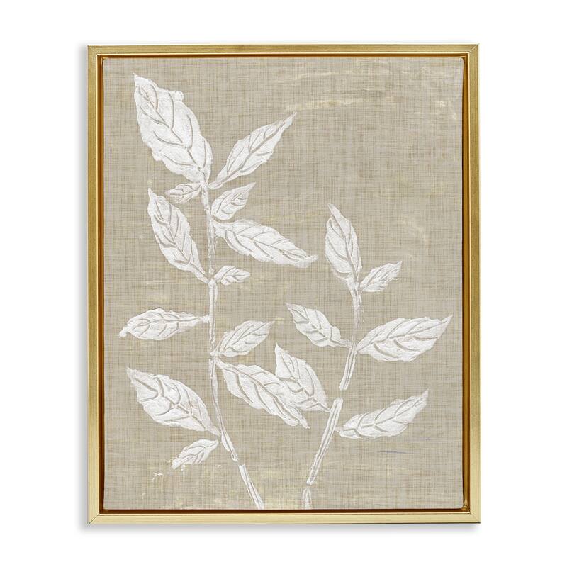 Stupell Leaves on Distressed Textile Framed Floater Canvas Wall Art Design By Melissa Wang - 17 x 21 - Gold