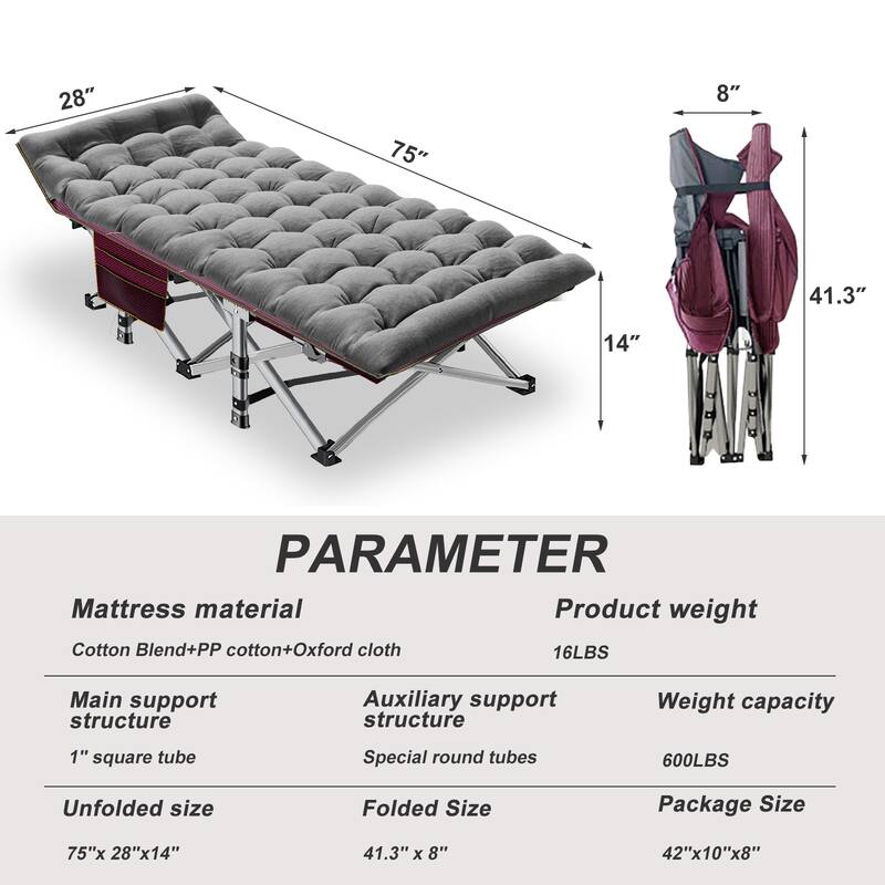 DoCred Portable Folding camping Bed with Mattress, Guest Cot Bed，2PCS - 75"