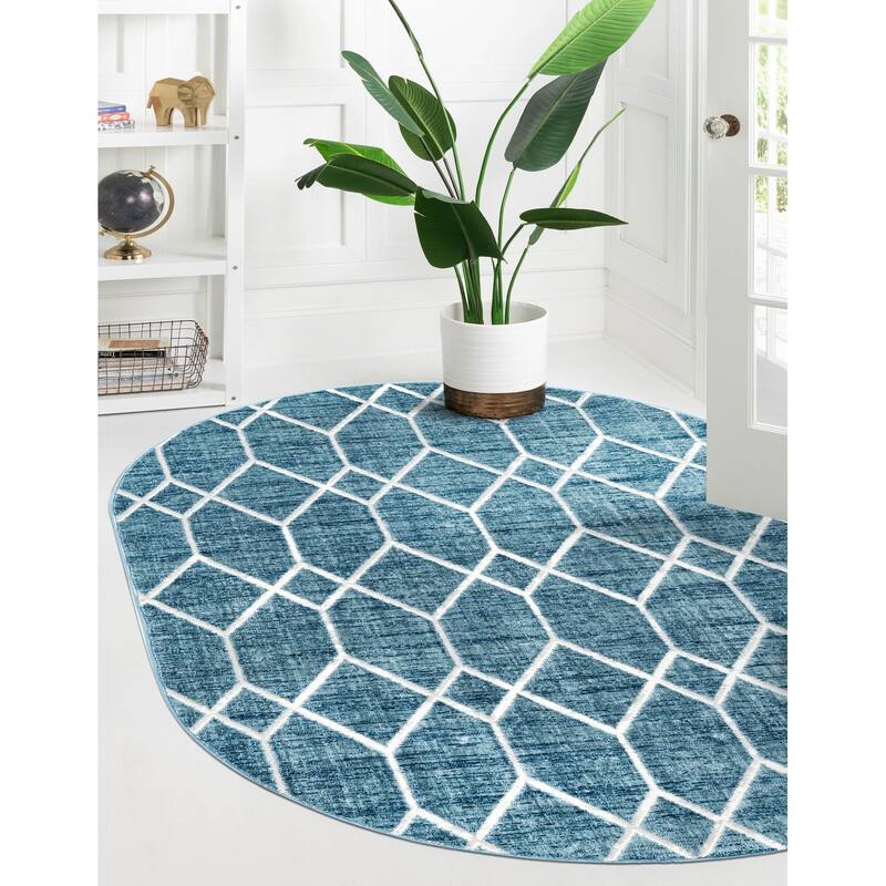 Contemporary Ahora Collection Area Rug - 5'3"x8' Oval - Blue