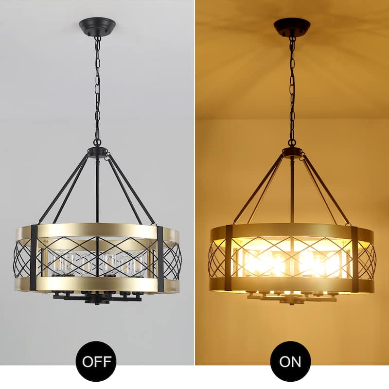 Drum Rustic Hanging Lights 6-Light Adjustable Farmhouse Chandelier Dining Room Light Fixture Kitchen Island Lighting - N/A