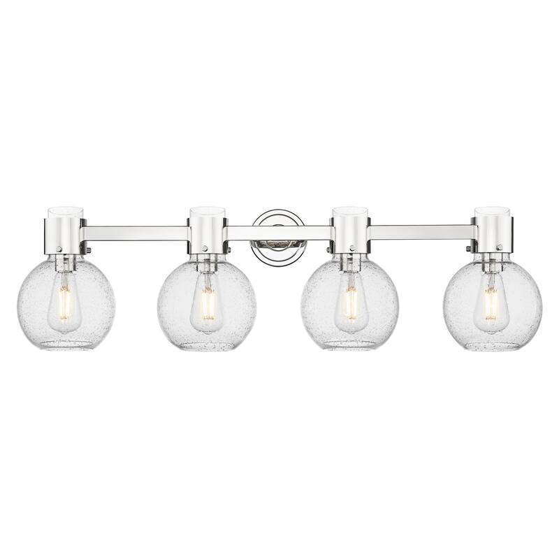 Innovations Lighting Downtown Urban - Lawton Sphere - 4 Light 34" Wall-Mounted Bath Vanity Light - Polished Nickel, Seedy