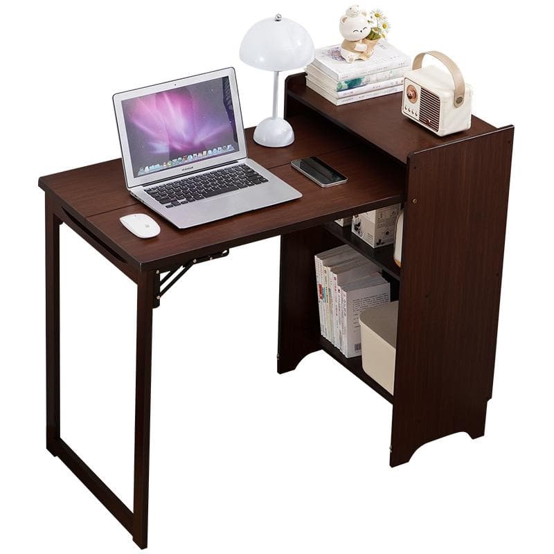 Bamboo Folding Desk, Foldable Desk for Small Space, Computer Desk with Hidden Storage and Built-in Socket, Foldable Table