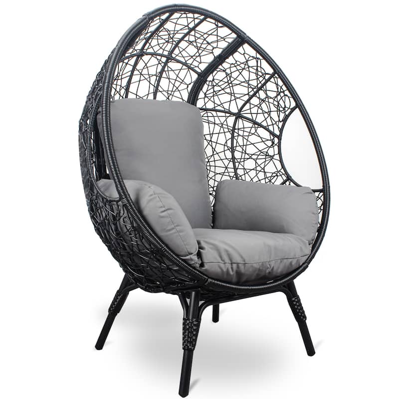 3 Pieces Patio Egg Chair with Side Table Set,Natural Rattan Wicker Egg Chairs with Think Beige Cushion for Porch Deck Backyard