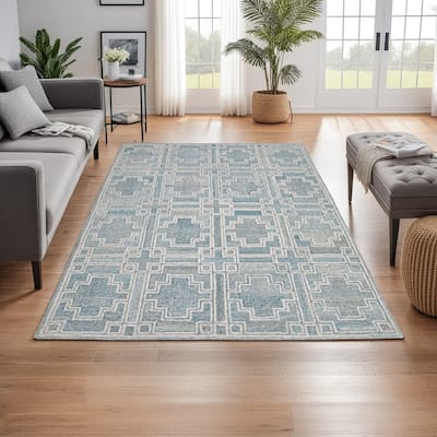 Lesy 5 x 7 Medium Area Rug, Hand Tufted Geometric Design, Gray, Ivory Wool - 5 x 7