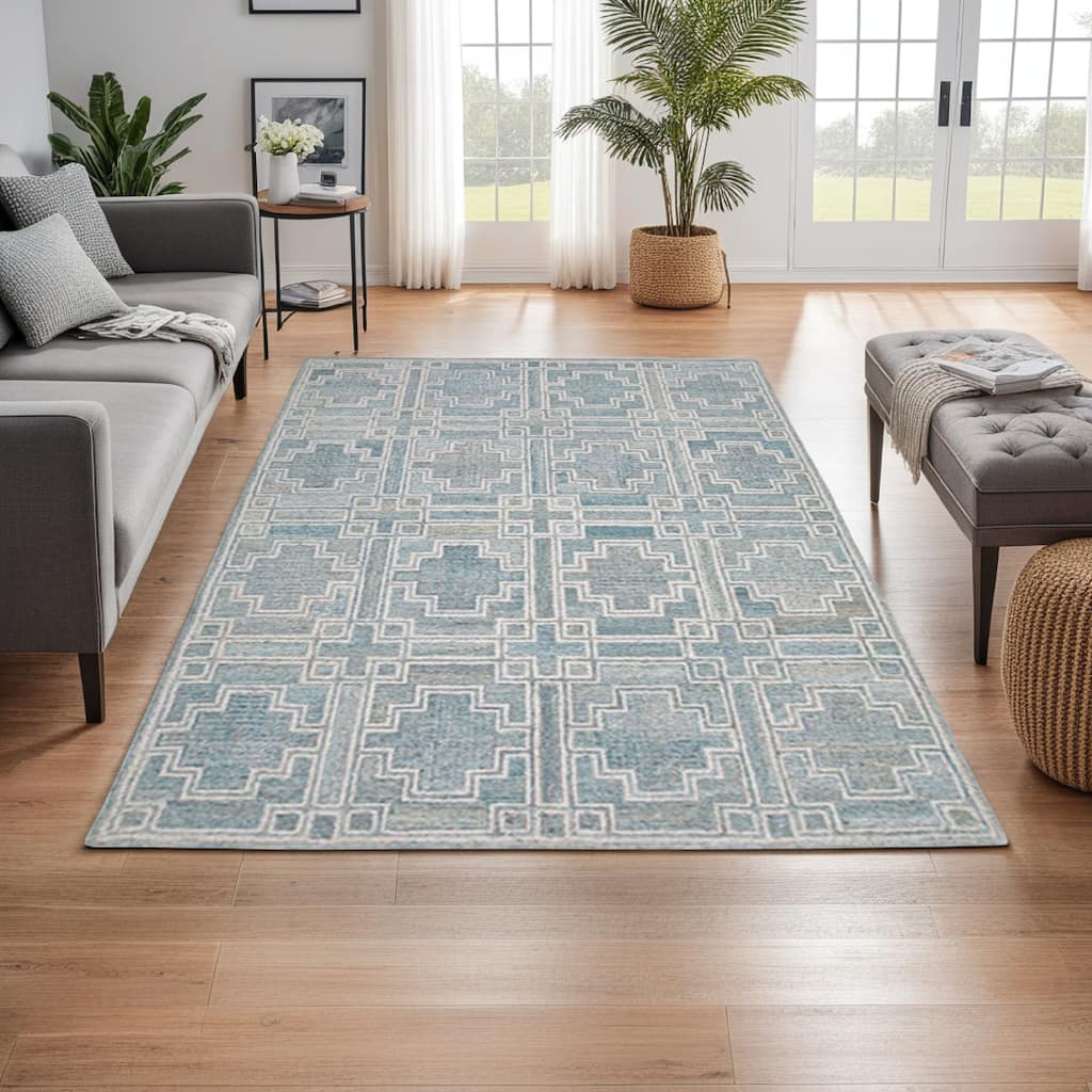 Lesy 5 x 7 Medium Area Rug, Hand Tufted Geometric Design, Gray, Ivory Wool - 5 x 7