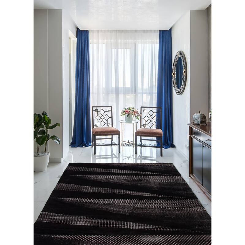 ECARPETGALLERY Hand-knotted Tangier Black Wool Rug - 8'2 x 11'1