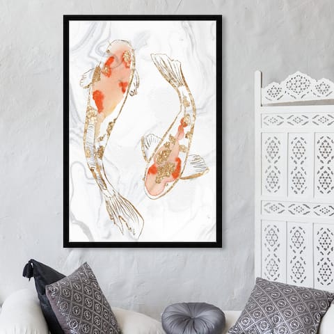 Oliver Gal 'Two Koi Fish Marble by Julianne Taylor Style' World, Countries Wall Art Framed Print Asian Culture - Orange, Gold