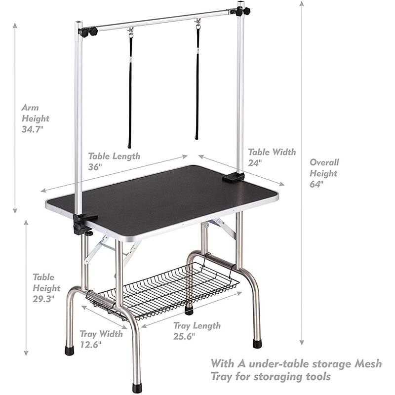 Professional Dog Pet Grooming Table Adjustable Heavy Duty Portable w/Arm & Noose & Mesh Tray