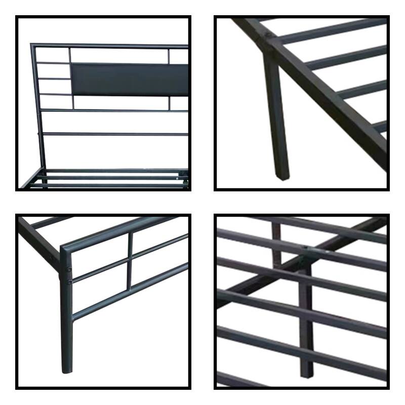 NNV Full Size Platform Metal Bed Frame with Leather Upholstered Headboard
