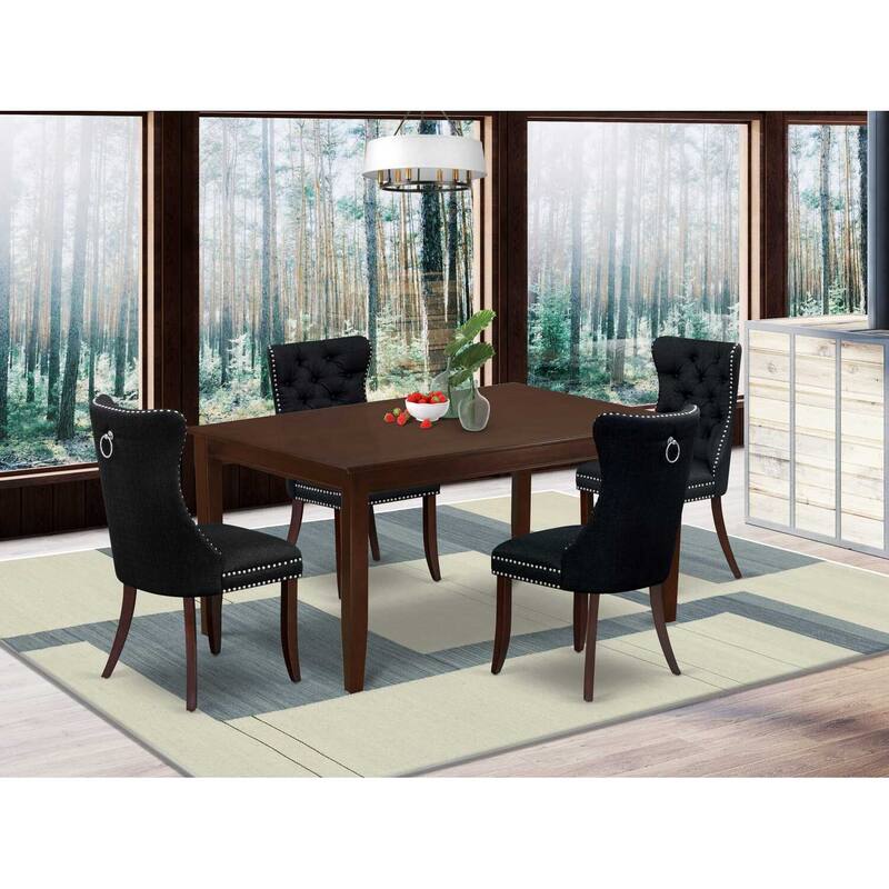 5-Piece Mahogany Finish Solid Wood Top-Rectangular Upholstered Dining Room Set-Seats 4